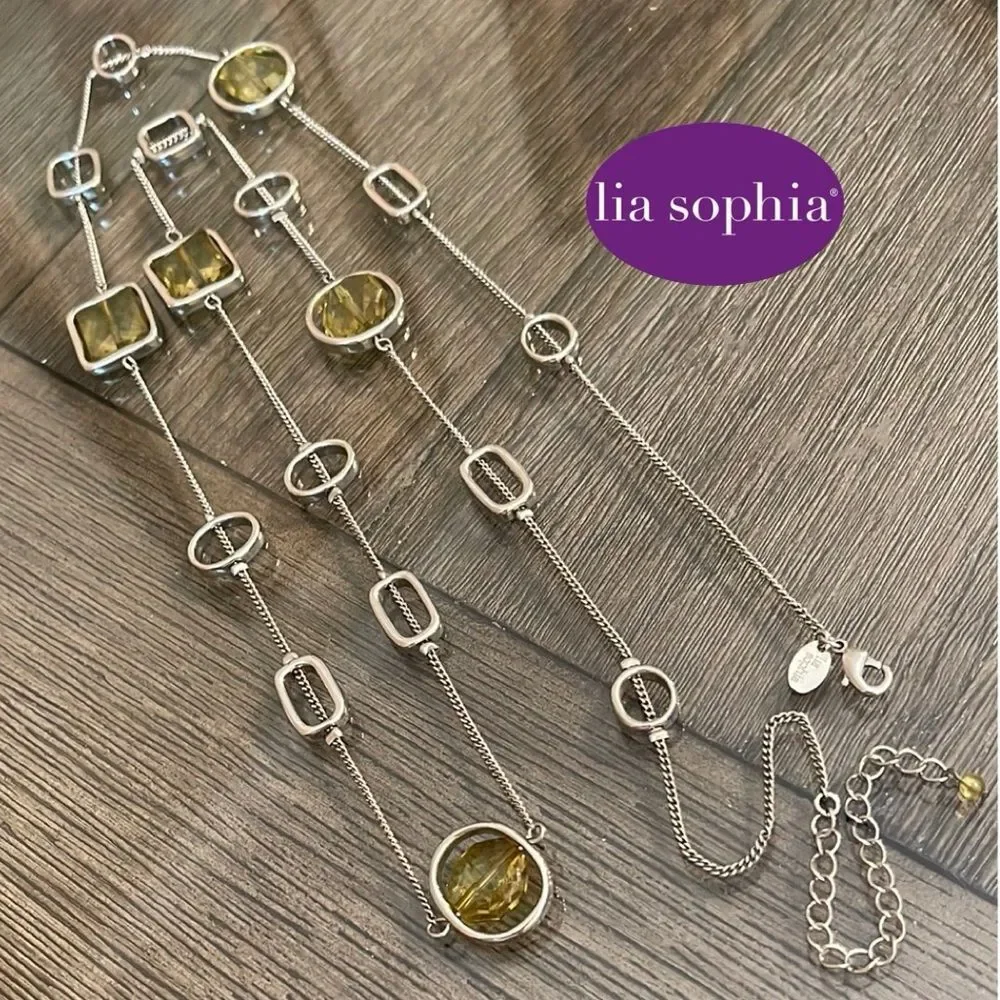 Vintage Lia Sophia “Midori” Silver-tone Station Necklace with Green Gems